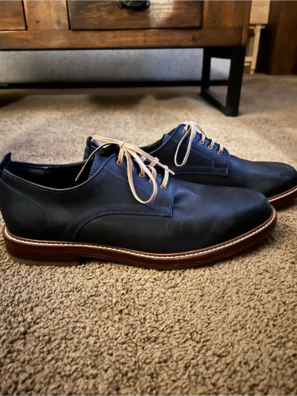 Cole Haan C25105 Mens Tyler Grand Plain Toe Ox. Derby Lthr Shoes 10.5  Nvy NEW